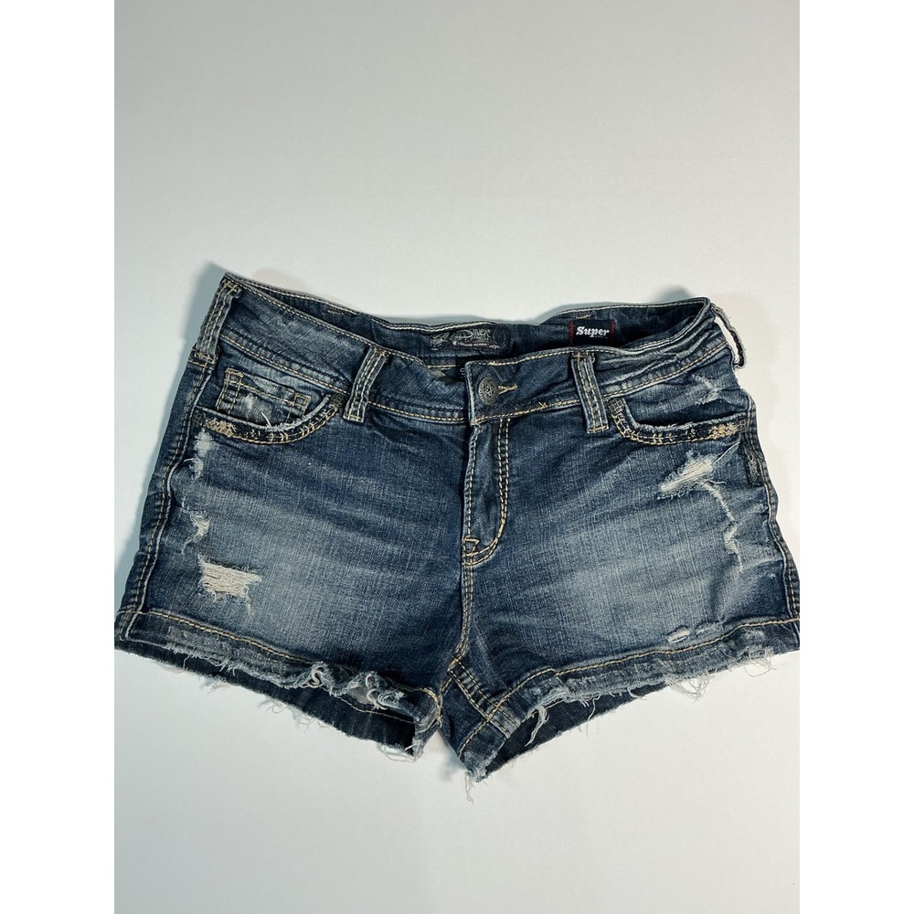 Silver Jeans Suki Mid Rise Distressed Jean Shorts Super Stretch Size 31